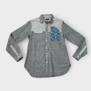 Woolf WON Originals Gray Blue Patchwork Long Sleeve Button Down - 100% Cotton